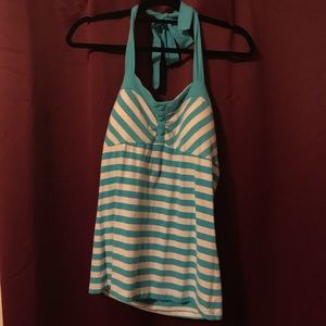 Retro style blue striped halter top XL